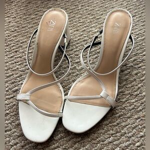 Zara white strappy block heel